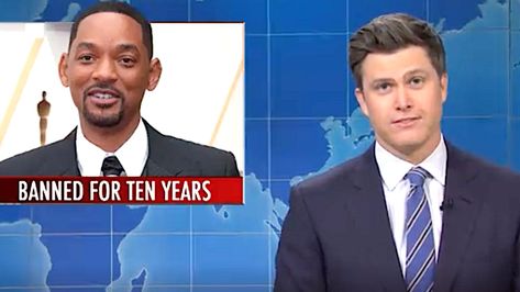 'Weekend Update' Mocks Too-Kind Penalty For Will Smith Slap | HuffPost Entertainment Will Smith Slap, Awards Display, Colin Jost, Michael Che, Weekend Update, Award Display, Chris Rock, The Emmys, The Oscars