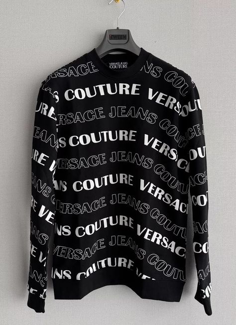 Versace Couture, Wave Print, Versace Jeans Couture, Versace Jeans, Print Sweatshirt, Printed Sweatshirts, Black Cotton, Ups, Versace