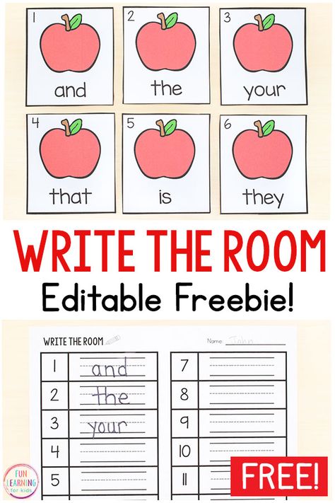 The kids will love this editable apple sight word write the room activity! It is perfect for fall literacy centers in kindergarten or first grade. Teach sight words, CVC words, spelling words and more! #kindergarten #firstgrade #sightwords #literacy Apple Literacy Activities, Apple Literacy, Centers In Kindergarten, Fall Literacy Centers, Writing Center Kindergarten, Cvc Words Kindergarten, Kindergarten Freebies, Literacy Centers Kindergarten, Learning Sight Words