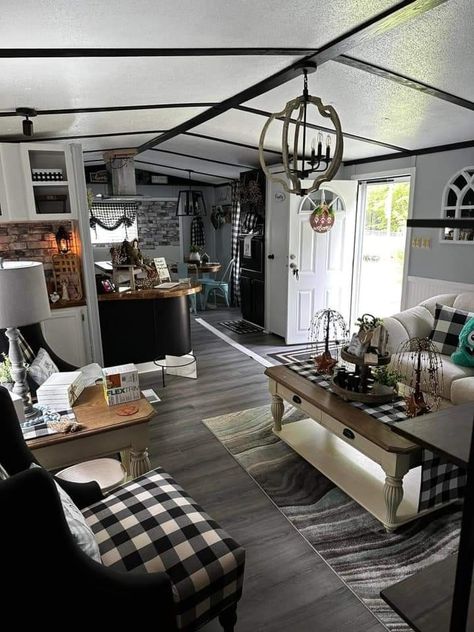 Modular Home Remodel Diy, Mobil Homes Renovations, Mobile Home Decorating Outside, Mobile Home Inspiration, Cute Mobile Home, Remodel Trailer Mobile Homes, Older Single Wide Mobile Home Remodel, Mobile Home Living Room, Mobile Home Remodel Single Wide