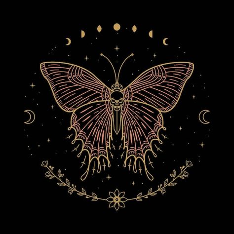 Ilustração vetorial mística de borboleta | Premium Vector #Freepik #vector #borboleta-logo #asas-borboleta #borboleta-branca #borboleta Butterfly And Skeleton, Skeleton And Butterfly Wallpaper, Butterfly Celestial Tattoo, Witchy Butterfly, Whimsigoth Butterfly, Premium Vector