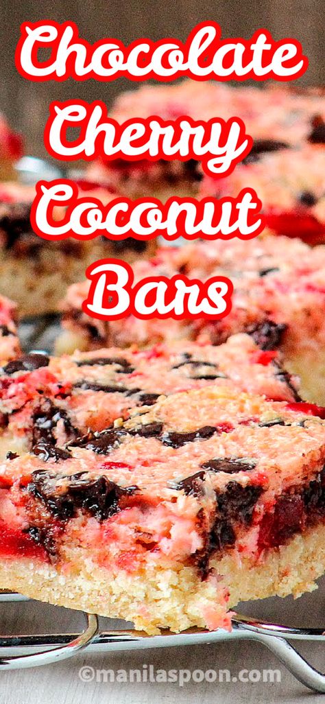 Cherries, coconut and chocolate plus cream cheese all combine to make these bars totally scrumptious! Perfect bars for Christmas! Bars For Christmas, Perfect Bars, Cherry And Chocolate, Decadent Cheesecake, Recipe Cheesecake, Cheese All, Cherry Coconut, Homemade Snickers, Heath Bars