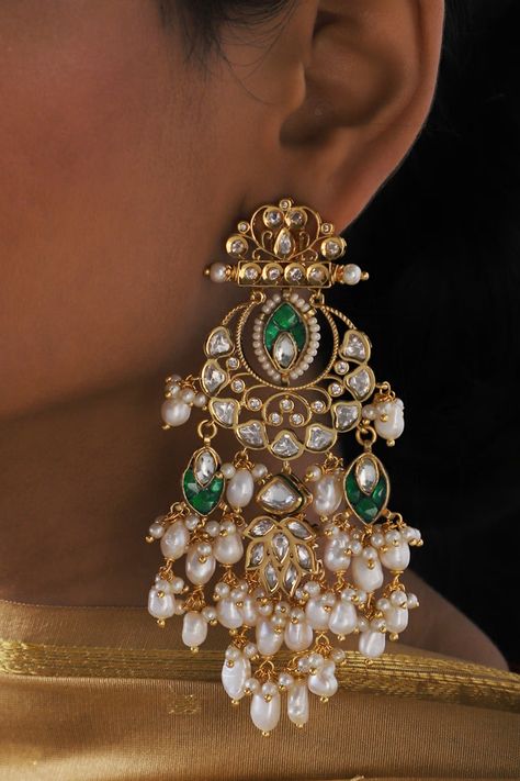 Buy Joules by Radhika Kundan Dangler Earrings Online | Aza Fashions Polki Jewellery Bangles, Kundan Earings Design Gold, Chaand Baaliyan Earings, Kundan Earrings Jhumkas, Kundan Chandbali, Pearl Earrings Designs, Earrings Kundan, Kundan Jewellery Bridal, Gold Jhumka Earrings