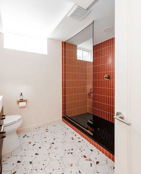 We can’t believe our eyes with this beautiful retro inspired shower installation by @moonstone.mn featuring our Terra Cotta Groove ceramic subway tiles 😍👏 Swipe through to see more of this beautiful project and run don’t walk to see more at @moonstone.mn 🔥 Bathroom Subway Tiles, Earth Tone Bathroom, Traditional Backsplash, Subway Tiles Bathroom, Shower Over Bath, 3d Wall Tiles, Shower Installation, Terracotta Wall, Matte Ceramic