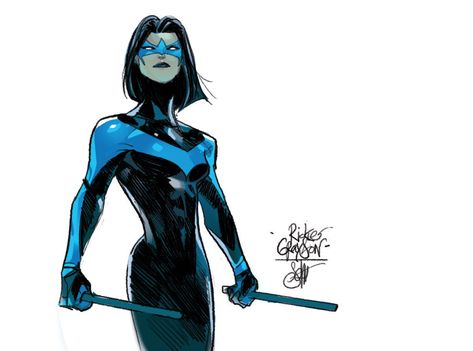 Otto Schmidt on Twitter: "Nightwing, e11 🙃  #earth11 #nightwing… " Female Nightwing Fanart, Fem Nightwing, Genderbent Nightwing, Nightwing Rebirth, Nightwing And Batgirl Fanart, Nightwing Funny, Nightwing Wallpaper, Nightwing Young Justice, Nightwing Cosplay