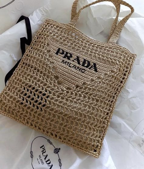 Prada tote bag, beach bag, prada beach bag Prada Beach Bag, Prada Raffia Tote Bag, Summer Bag Essentials, Prada Raffia, Summer Bags Beach, Raffia Tote Bag, Crochet Beach Bags, Prada Tote Bag, Bag Prada