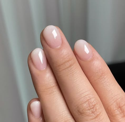 Short Natural Manicure, Short Ombre French Nails, Gel Fill In Nails, Short Fingers Nail Shape, Builder Gel With Tips, Natural Ombre Nails Short, Short Nude Gel Nails, Short Milky Nails, Muted French Manicure