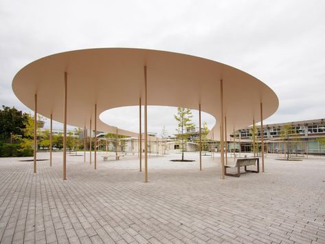 scara SCARA ｜ Original brick and tile manufacturing ｜ Okayama Japan, Canopy Architecture, Campus Design, Outdoor Stage, Pavilion Architecture, Public Space Design, Pavilion Design, Canopy Design, Urban Furniture