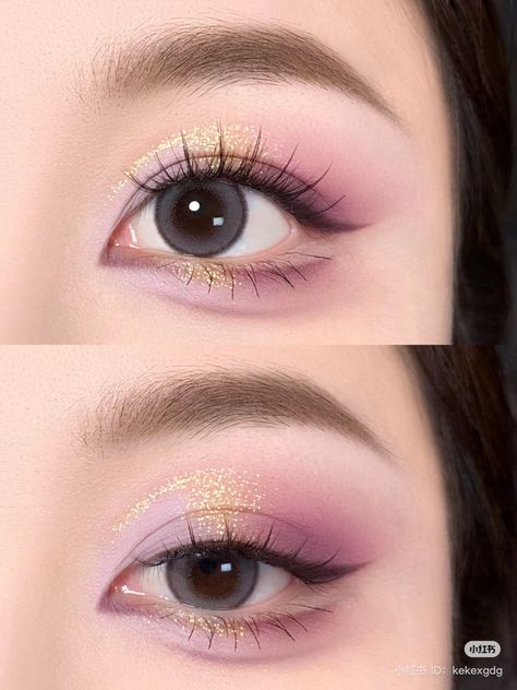 Pink Makeup Asian, Purple Makeup Eyes, Easy Pink Makeup Looks, Asian Eyeshadow, Big Eyes Makeup, Pink Eye Makeup, Cute Eye Makeup, Doll Eye Makeup, Korean Eye Makeup