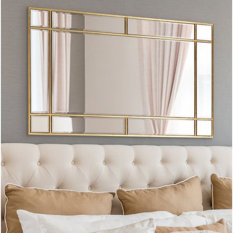 Etta Avenue™ Ryan Rectangle Wall Mirror & Reviews | Wayfair Mirrors Over Bed, Rectangular Mirror Living Room, Dining Room Wall Mirror, Wall Mirrors Decor Ideas, Gold Mirror Living Room, Living Room Color Inspiration, Mirror Wall Design, Dining Room Mirror Wall, Dining Room Mirror