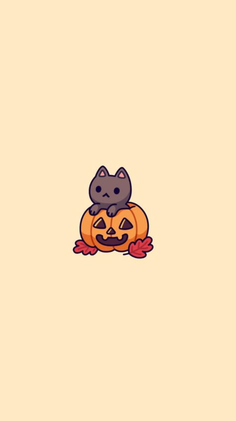 Cute Haloween Wallpers Phone, Cute Cat Fall Wallpaper, Fall Kitty Wallpaper, Cute Wallpaper For Halloween, Cute Fall Profile Pics, Cute Halloween Cat Wallpaper, Hallowrrn Wallpaper, Cute Halloween Pictures Aesthetic, Pumkin Wallpapers Cute