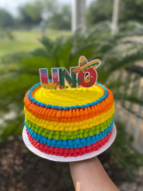 Threeesta Cake, Three Esta Cake Ideas, Taco Theme Birthday Cake, Three Esta Birthday Party Cake, Pinata Cake Design For Birthday, Fiesta Gender Reveal Party, Piñata Cake, Brownie Frosting, Fiesta Cake