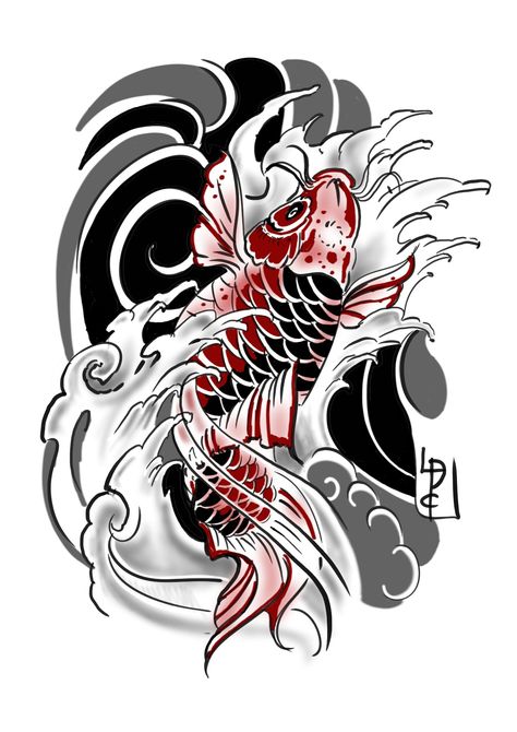 Koi fish artwork I've made Double Koi Fish Tattoo Design, Mandala Koi Fish Tattoo, Mens Koi Fish Tattoo, Koi Fish Tattoo Ideas, Mens Coy Fish Tattoo, Masculine Koi Fish Tattoo, Japanese Reference, Black Cat Tattoos, Koi Fish Tattoo