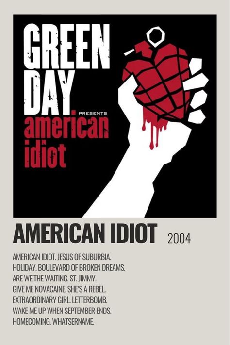 green day american idiot Green Day American Id, Green Day Poster, Green Day Albums, Alternative Minimalist Album Covers, Minimalist Album Covers, Alt Posters, Minimalist Music, Music Poster Ideas, Vintage Music Posters