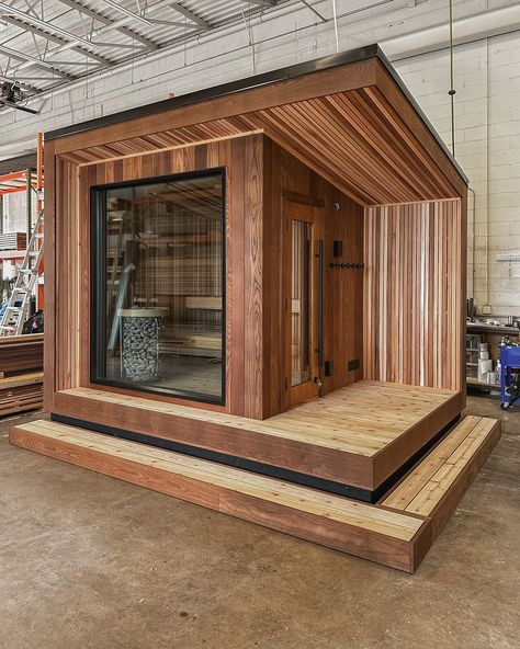 Our 2025 production spots are filling fast. ⏳ If adding the ritual of sauna to your property is on next year’s project list, now is the perfect time to start the design process. Connect with our team to reserve yours at the link in our bio. Pictured: Model 5 Outdoor Sauna in @arborwood.co thermally-modified ash and equipped with a @huumsauna Wi-Fi enabled electric stove. Sauna Design Outdoor, Outdoor Sauna Ideas Backyards, Sauna Backyard, Outdoor Sauna And Hot Tub, Sauna Pictures, Japanese Sauna, Sauna At Home, Sauna Ideas, Sauna Shower