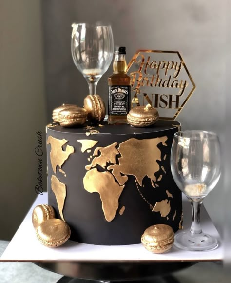 Happy Birthday Jack Daniels, Black And Gold Birthday Cake, Black Birthday Cake, Map Cake, Birthday Celebration Ideas, Black And Gold Birthday, Rodjendanske Torte, Cake Design For Men, Modern Birthday Cakes