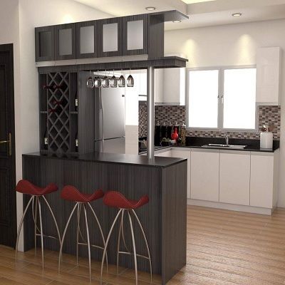 Modular Kitchen Cabinet – M&A HomeStyle Center Corp. Kitchen With A Bar Counter, American Kitchen Bar Design, Small Modular Kitchen Ideas, Mini Bar Kitchen, Bar Counter Design Home, Modular Kitchen Cabinet, L Shaped Modular Kitchen, Crockery Cabinet Design, Type Of Kitchen