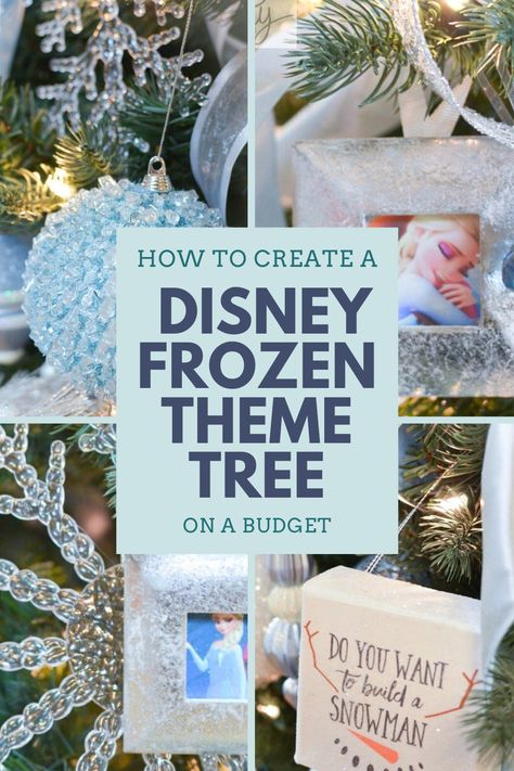 How to create a DIY Disney Frozen theme tree on budget using handmade decorations. Elsa Christmas Tree Ideas, Disney Frozen Theme Christmas Tree, Frozen Themed Christmas Decorations, Disney Chrismas Tree, Disney Frozen Christmas Tree, Blue Themed Christmas Tree Ideas, Frozen Themed Christmas Tree, Frozen Christmas Tree Decorations, Disney Themed Christmas Trees