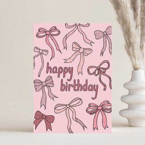 NEW Bow Coquette Birthday Card 🎀 Available on Etsy now, shop through the link in bio ⬆️ Coquette Birthday Cards, Pretty Birthday Cards, Coquette Birthday, Felt Flowers Diy, Birthday Card Drawing, Bow Coquette, Easy Love Drawings, Girl Birthday Cards, Card Drawing