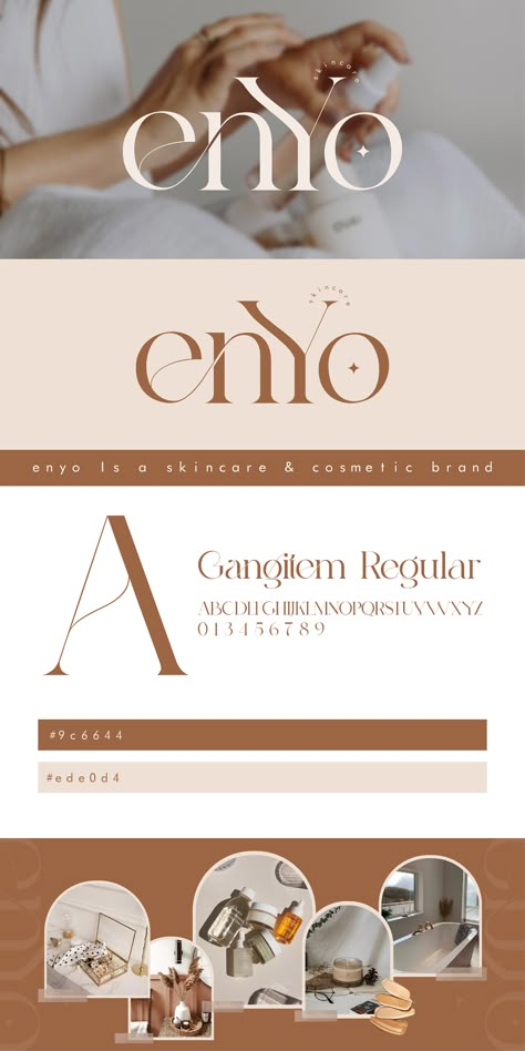 A cosmetic brand logo (ENYO) on Behance Logo Ideas For Cosmetic Brand, Nykaa Logo, Cosmetic Brand Logo Ideas, Beauty Care Logo Skincare, Beauty Products Logo Design, Beauty Logo Design Ideas Branding, Cosmetics Branding Design, Beauty Brand Design, Cosmetic Logo Design Branding