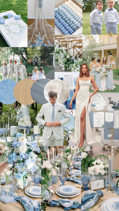 #cute #fyp #preppy #vibes #outfitinspo #wedding #blue #bluewedding #weddingmoodboard #moodboards #aesthetic #wallpaper Preppy Wedding Theme, China Blue Wedding, Black White Gold Wedding Theme, Cornflower Blue Wedding, Moodboards Aesthetic, Wildflower Wedding Theme, French Country Wedding, Blue Wedding Decorations, Blue White Weddings