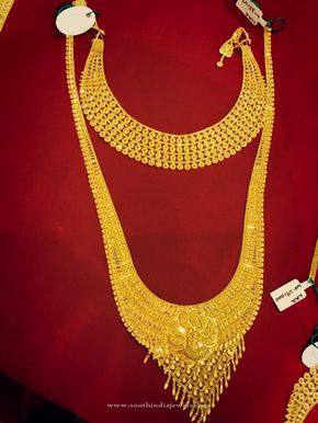 Gold Bridal Jewellery Collections, Gold Bridal Jewellery Designs 2016, Latest Bridal Jewellery Models. India Necklaces, Long Necklace Designs, Gold Bridal Jewellery, Gold Necklace Long, Jewellery Choker, Indian Gold Jewellery Design, Long Necklace Gold, Bride Indian, Long Gold Necklace