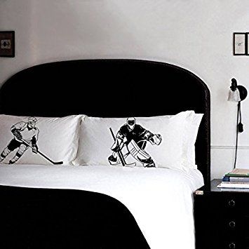 Pillow fighting Hockey Goaltender vs Player pillowcase set Black White Rooms, Baseball Room, Movie Decor, White Room Decor, White Room, Cotton Pillow Cases, Standard Pillow, San Antonio Tx, Old West