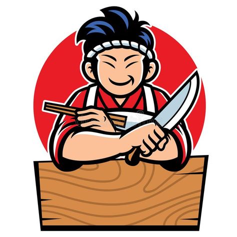 Sushi Character, Chef Character, Cartoon Chef, Chef Logo, Japanese Logo, Sushi Chef, Food Cartoon, Japanese Chef, Fish Vector