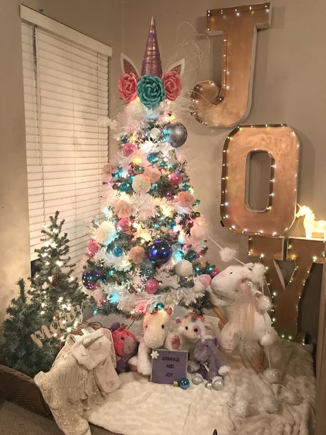 Unicorn Theme Christmas Tree, Unicorn Tree Christmas, Unicorn Tree, Unicorn Christmas Tree Ideas, Unicorn Christmas Tree, Christmas Trees For Kids, Christmas Unicorn, Creative Christmas Trees, Christmas Tree Inspiration