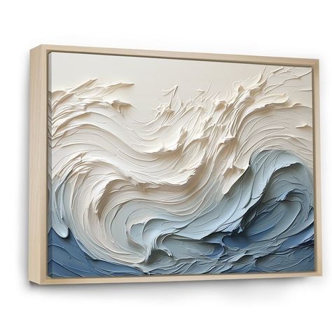 Designart "White And Blue Wave Papercut Style " Coastal Waves Framed Wall Decor - On Sale - Bed Bath & Beyond - 40148294 Oil Color, Textured Canvas Art, Art Texture, Sculpture Painting, Textured Art, Art Painting Acrylic, Frame Wall Decor, Blue Waves, Canvas Texture