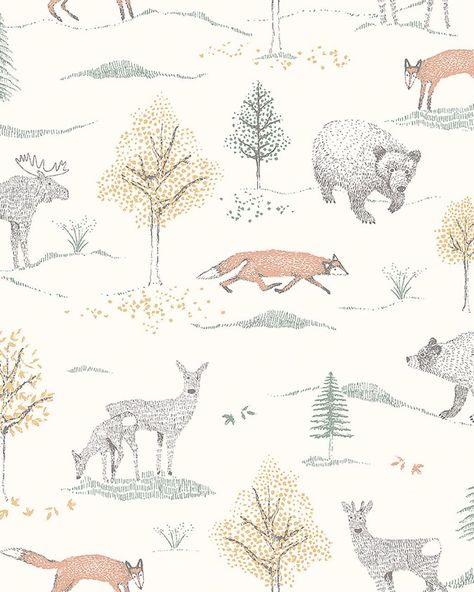 UpNorth Baby Trends, Kindergarten Wallpaper, Boys Prints, Wallpaper Companies, Clipart Baby, Wallpaper Rolls, Nursery Wallpaper, Up North, Woodland Creatures