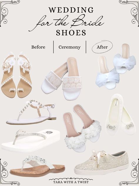 Comfy & cute bridal shoes for after the ceremony! Pretty wedding shoes ideas comfortable enough to dance in after the wedding ceremony. Wedding Reception Shoes Dancing, Comfy Bridal Shoes, Pretty Wedding Shoes, Wedding Flat Sandals, Wedding Dancing Shoes, Bridal Shoes Comfortable, Wedding Shoes Ideas, Dancing Shoes Wedding, Bride Bathing Suit