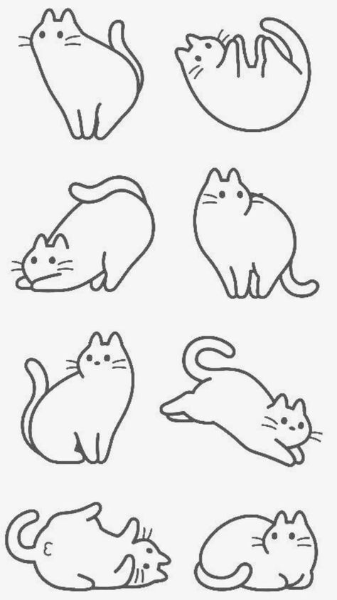 Side Cat Drawing, Easy Cat Doodle Simple, Cartoon Cat Drawing Easy, Simple Cat Outline, Black Cat Doodles, Cat Art Simple, Cat Doodle Easy, Easy Outline Drawings, Simple Cat Drawing