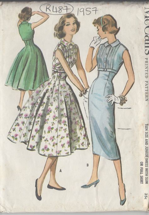 ~ Circa/Date: 1957 ~ Details:   Two style variation DRESS  ~ Size/Measurements (Inches):     ~ Size: 11      ~ BUST: 31 1/2″     ~ Waist: 24 1/2″      ~ Hip: 33 1/2″ ~ Please Note: ~ You are buying a 'Professional Reproduced' copy of this sewing pattern. Copied from the original sewing pattern. Produced in Full Scale Pattern Pieces ready to cut with full instructions included. Reproduced on high quality 50 gm paper with black ink, durable and easier for reuse. Printed by a Professional Printing Vintage Vogue Sewing Patterns, Scale Pattern, Vintage Dress Patterns, Vogue Sewing, Vogue Sewing Patterns, Retro Mode, Couture Vintage, Vestidos Vintage, 50s Dresses