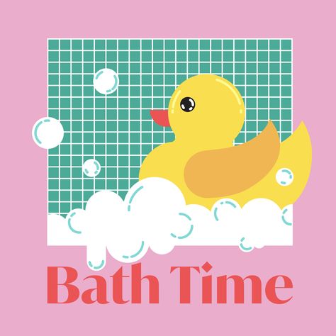 Rubber Duck Illustration, Bubble Bath Illustration, Soap Logo Design, Bubble Bath Aesthetic, Wc Poster, Potty Training Sticker Chart, Bath Illustration, Shower Illustration, Bubble Illustration