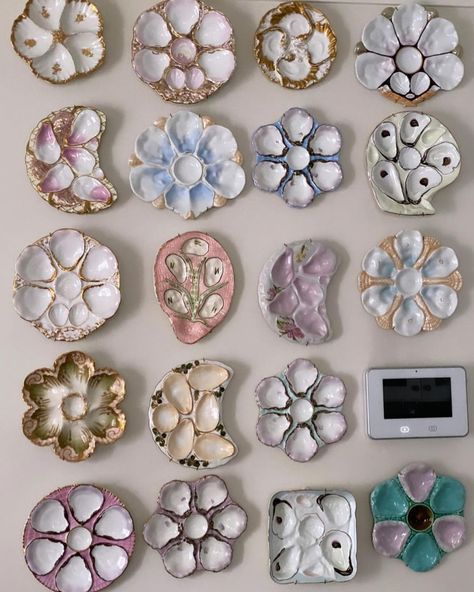 Oyster plate walls are my favorite kind of plate walls! I have a 9” inch crescent plate with pink wells for grabs! I was told this is an… | Instagram Plate Walls, Plate Wall Display, Grand Millennial Style, Shell Crafts Diy, Oyster Plates, Austin Homes, Plate Wall, Plate Decor, Plate Display