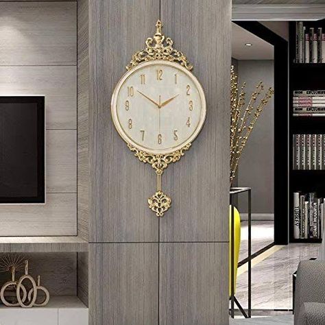 Wall Clock Decor Living Room, Wall Clock Luxury, Nordic Fashion, Gold Living, Wall Clocks Living Room, Gold Living Room, Dining Room Wall, Wall Clock Design, Antique Clock