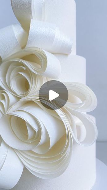 K CAKE on Instagram: "Wedding cake with white wafer paper whorls, inspired by the design of @crummbcakes ,and she is absolutely right with this - It’s quite challenging to describe the process; it’s more about intuition and feeling" Wafer Paper Ruffles Tutorial, Wafer Paper Wedding Cake Designs, Cakes With Wafer Paper Designs, Wafer Paper Ruffle Cake, Wedding Cake Wafer Paper, Wafer Paper Cake Designs, Waffle Paper Cake Decoration, Wafer Paper Cake Design, Rice Paper Cake Designs