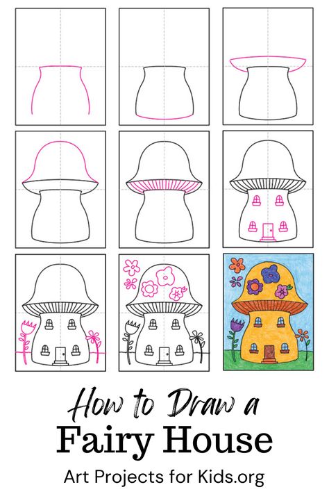 Inside you'll find an easy step-by-step How to Draw a Fairy House Tutorial. Stop by and download yours for free. #howtodraw #artprojectsforkids #fairyhouse How To Draw A Fairy Step By Step, Houses To Draw, Draw A Fairy, Draw A Mushroom, Fairy House Drawing, Fairy Garden Drawing, Trin For Trin Tegning, Wellness Art, Simple House Drawing