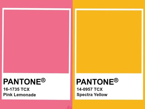 Pantone colors Pantone Color Chart, Pantone Colors, Pink Lemonade, Pantone Color, Color Chart, Fashion Ideas, Lemonade, Yellow, Pink