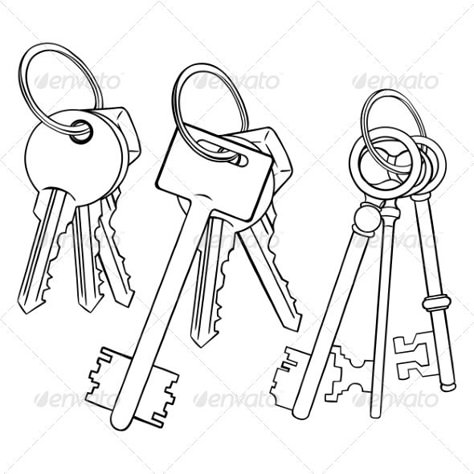 Safe Drawing, How To Draw A Key, Keys Tattoo, Key Doodle, House Key Tattoo, Key Sketch, Keys Illustration, Keys Doodle, Keychain Drawing