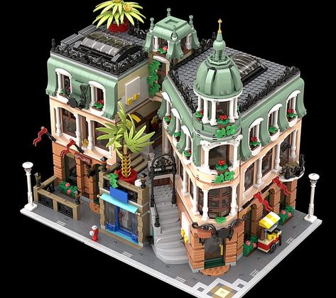 Lego Boutique Hotel Moc, Lego City Ideas Buildings, Lego City Moc, Lego City Display, Lego Street, Easy Lego Creations, Lego House Ideas, Big Lego, Cuban Style