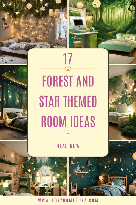 Imagine stepping into a serene forest glade every time you enter your room, where the stars twinkle above like scattered diamonds.  This article will take you on a journey through 17 magical room ideas that blend the mystique of the forest with the wonder of the night sky. Mystical Forest Bedroom Ideas, Forest Theme Kids Bedroom, Night Time Forest Nursery, Night Forest Nursery, Forest Theme Toddler Room, Bedroom Ideas Fairycore, Narnia Room Ideas, Forest Theme Playroom, Magic Forest Nursery