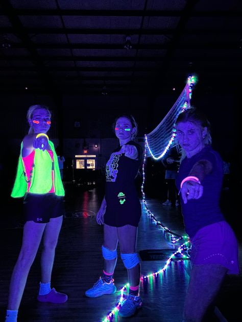 volleyball glow in the dark Glow Volleyball Party, Glow In The Dark Volleyball Party, Glow In The Dark Pep Rally Ideas, Volleyball Bday Party Ideas, Glow Volleyball, Glow In The Dark Volleyball, Volleyball Party Decorations, B Day Party Ideas, Rally Idea