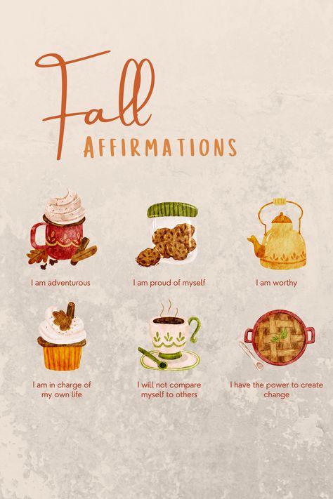 Autumn Positive Affirmations, Trendy Baked Goods, November Positive Quotes, Fall Affirmations Wallpaper, Cozy Affirmations, Autumn Affirmations, November Affirmations, Fall Manifestation, Fall Vibes Quotes