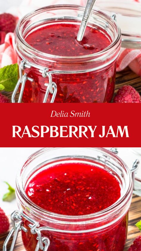 Delia Smith Raspberry Jam Recipe Raspberry Strawberry Jam, Freezer Jams, Fruit Sauces, Raspberry Jam Recipe, Delia Smith, Freezer Jam, Chefs Table, Jam Recipe, Homemade Jam