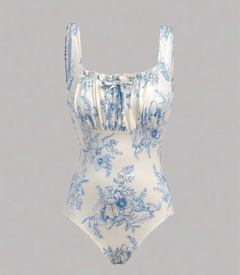 Blue And White Porcelain Pattern, Porcelain Pattern, Swimsuit Shein, Swimsuits Outfits, Blue And White Porcelain, Floral Swimsuit, Fame Dr, Cute Swimsuits, Beach Holiday