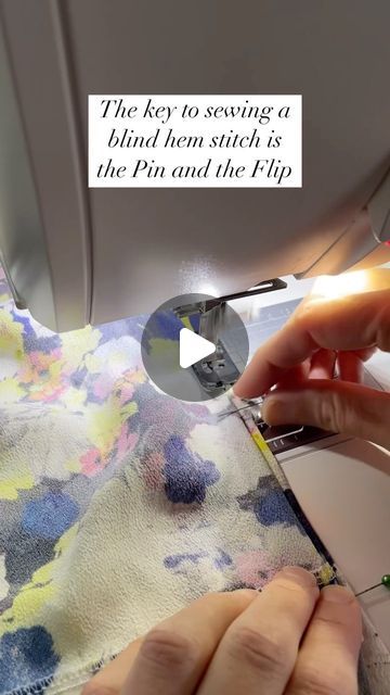 Sew DIY Patterns | Beth Wood on Instagram: "The key to sewing a blind hem stitch is the pin and flip  Pin with heads up, points down With wrong side up flip the fold to the right side   The key to sewing a blind hem stitch is the “Pin and Flip”.  🤗 When pressing the hem, place the pins with the heads up, towards the body of the garment and the points down towards the folded edge. 🧵 Then to stitch the hem you need to flip it to the right side. With the wrong side of the garment facing up, flip the folded hem to the right side, creating another fold next to the inside fold of the hem.  ✂️ Give it a try and once you get the hang of it, this is a really fun stitch to sew. Big thanks to my high school sewing teacher for teaching me this! 🧵 Btw, if you want more details, I have a full video o How To Sew A Blind Hem With A Sewing Machine, Blind Hem Tutorial, Blind Hem Stitch, Blind Hem, Hem Stitch, The Fold Line, Yt Channel, Machine Sewing, Sewing Diy