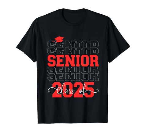 PRICES MAY VARY. Senior 2025 design for all celebrating their graduation of high school, college or university as graduate of senior class of 2025 with diploma at a grad party Lightweight, Classic fit, Double-needle sleeve and bottom hem Senior Year Graduation, Future University, Class Of 2025, Grad Party, Senior Year, Back To School, High School, University, T Shirts