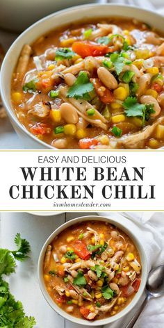 White Bean Chilli Recipe, Beans And Chicken Recipes, Easiest Chili Recipe, Chili With White Beans, Chicken And White Beans, Posole Soup, Shredded Chicken Chili, White Bean Chicken Chili Recipe, Chili Party